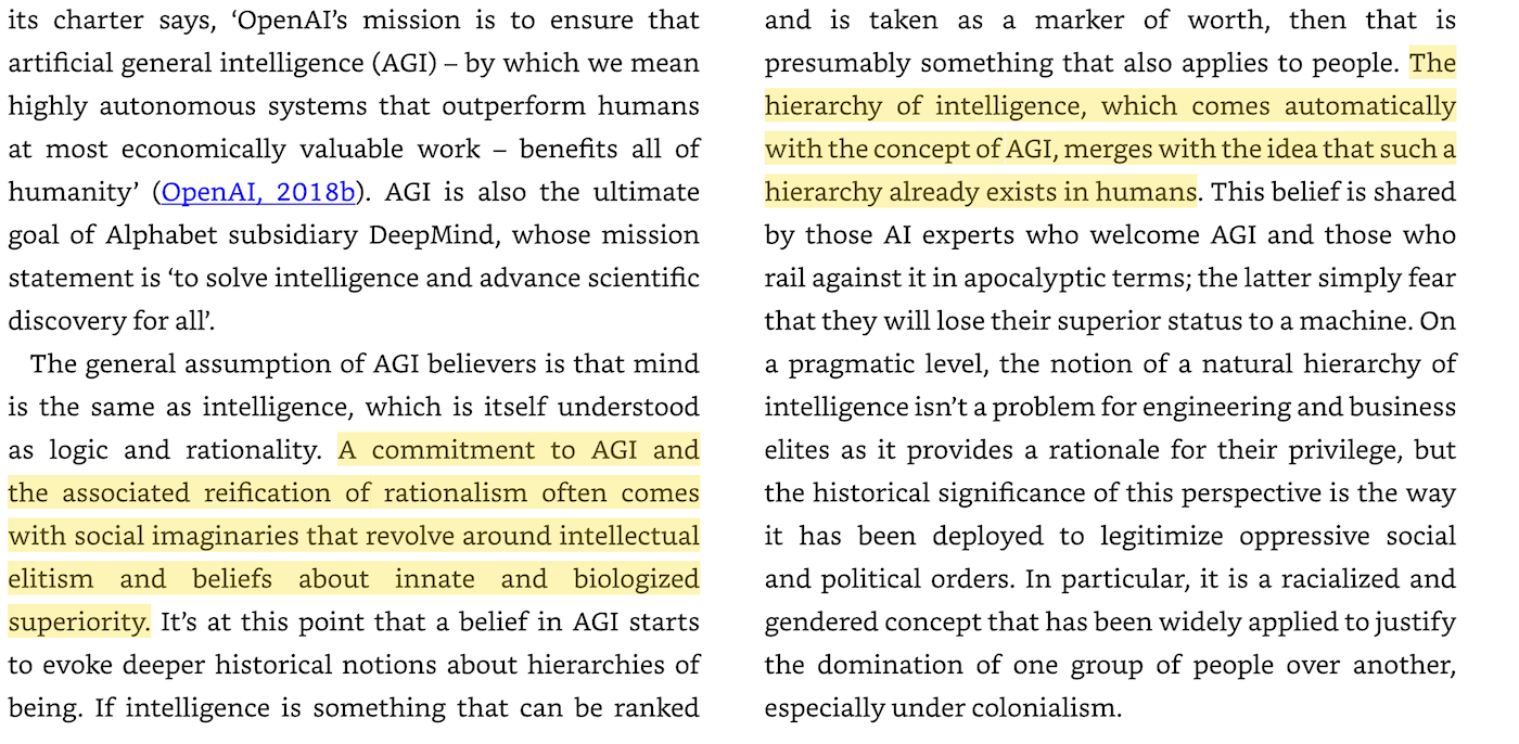 Screenshot of excert from Dan McQuillan's Resisting AI